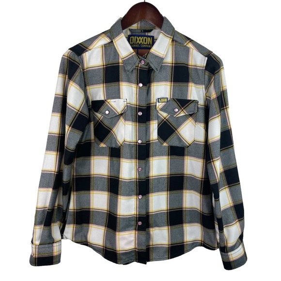 Dixxon | Cream Black Pink Plaid Flannel Pink Pearl Snap Shirt - Picture 1 of 10